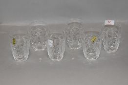 A set of six clear cut crystal water tumblers or glasses by Waterford