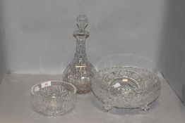 A selection of clear cut crystal glass wares including Bohemian