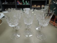 A set of six Waterford crystal 'Lismore' wine glasses.