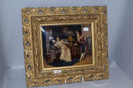 A crystoleum of Georgian life in an ornate gilt and gesso frame
