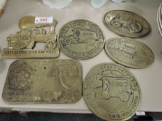 Six brass plaques of transport and steam interest.