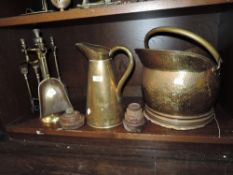 A selection of fire side items including coal bucket and companion set