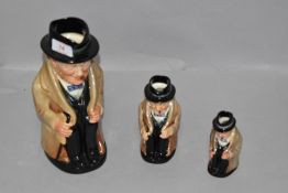 A set of graduated toby style jugs by Royal Doulton of Winston Churchill