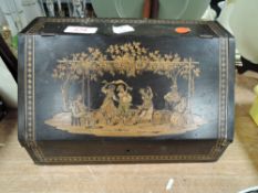An antique Italian Sorrento ware inlaid letter rack with lid.AF