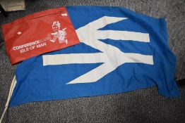 A vintage Sealink (1970-84) maritime flag and vintage red plastic ConferenceMann pouch with zip.