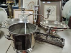 A selection of fine silver plated wares including ice bucket and footed bowl