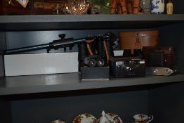 A selection of cameras and binoculars, to include Agfa camera, Holmar binoculars