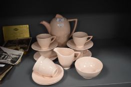 An art deco styled pink glaze part tea service by Wedgwood in the Blush Rose design