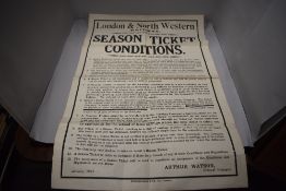 A London and North western railway season ticket conditions poster dated 1921.