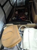 A selection of ladies hand bags and leather belts and accessories