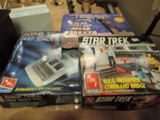 Two vintage sci fi plastic model kits including Star Trek Enterprise Command Bridge and Deep Space