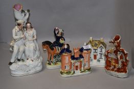 A group of Victorian and later Staffordshire pottery, to include Scottish marriage group, model