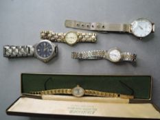 Five vintage wrist watches including Citizen, Rotary, Seiko, Excalibur etc