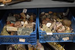 Two boxes of minerals,natural stones and similar specimens.