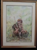 An original watercolour, signed Newman Ndlovu 03, depicting cheerful tribesman.