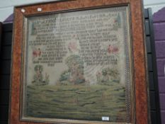 A large and impressive Victorian pictorial needlepoint reading 'In affectionate rememberante of Jane