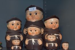 Seven Goebel monk jugs.
