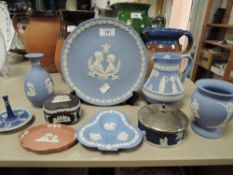 A selection of jasper ware ceramics by Wedgwood including pink and basalt