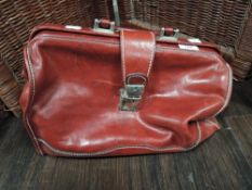 A cherry red leather Gladstone or doctors style bag, Genuine leather hand made in italy.