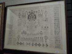 A framed and glazed chart of Blazonary, stating to bottom centre 'published 10th Sept 1822 by