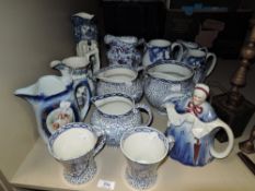 A selection of blue and white wear ceramics including Adams and Staffordshire tea pot