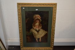 A Victorian colour 'Pears' print, depicting a young girl, within a green card mount and bell