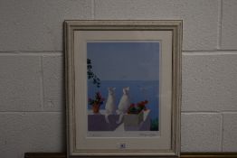 A 20th century colour print, Mediterranean vista, facsimile signature to margin, mounted framed