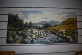 B Van Der Woning (20th century) oil on canvas depicting Ashness Bridge, signed lower right, unframed