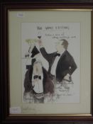A print, after Mark Huskinson, The Wine Tasting, signed, 27 x 20cm, plus frame and glazed