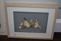 R Grainger (contemporary) a modern collage, arranged flint, entitled 'Low Tide', signed framed and