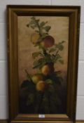 A late 19th/early 20th century oil on canvas, study of fruit and foliage, unsigned within a