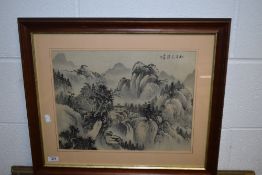 A pair of early 20th century Japanese paintings on silk, mountainous landscapes, seal marks and
