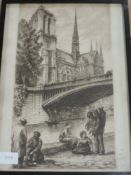 An etching, after Dallemagne, Paris, 35 x 20cm, a watercolour, Anne, still life, signed 2002, verso,