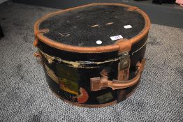 An antique hat case having stickers of LNER and travel interest, AF.