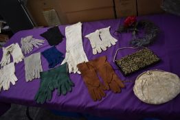 A selection of ladies evening gloves including elbow length cream leather pair, crotchet and
