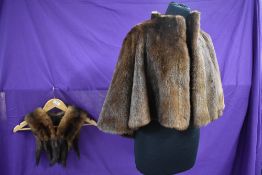 A medium brown vintage fur cape and a mink tippet.