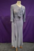 A mauve crepe 1930s tea dress having extensive cut work details and, side hook and eye fastening and