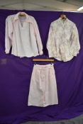 A highly collectable 1970s BIBA blouse and skirt in pale pink and another blouse in pale pink by Bus