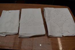A lot of three beautifully detailed antique bed sheets, one having exquisite cutwork,embroidery