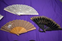Three fans including two early 20th century examples in boxes.AF