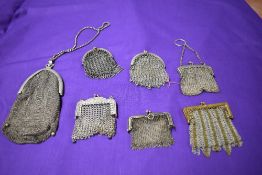 Seven early 20th century chain mail coin purses and bags.