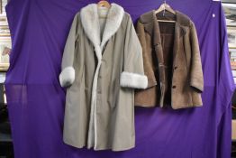 A vintage sheepskin coat and a similar faux fur lined mac.