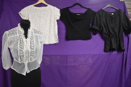 A collection of vintage blouses and a top, two 1950s, one late 50s/60s and one 70s.