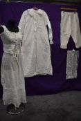 A selection of ladies Victorian and Edwardian undergarments including nightdress and petticoat.