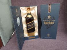 A bottle of Johnnie Walker Blue Label Blended Scotch Whisky, bottle number FA 726181 JW, 43% vol,