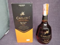 A bottle of Osborne Carlos I Brandy having Spanish import label, 1L, 40% vol, in card box