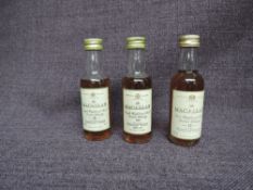Three Macallan-Glenlivet Single Highland Nalt Scotch Whisky Miniatures, The Macallan 10 Year Old, 70