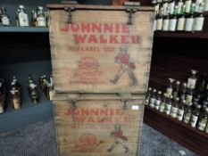 Two vintage wooden Whisky Crates, Johnnie Walker Red Label Scotch Whisky, John Walker & Sons