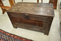 A period oak kist of small proportions, with monograms to front panel, R S , dimensions approx. 86 x