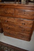 A chest of three over two drawers having turned handles with mother of pearl inlay